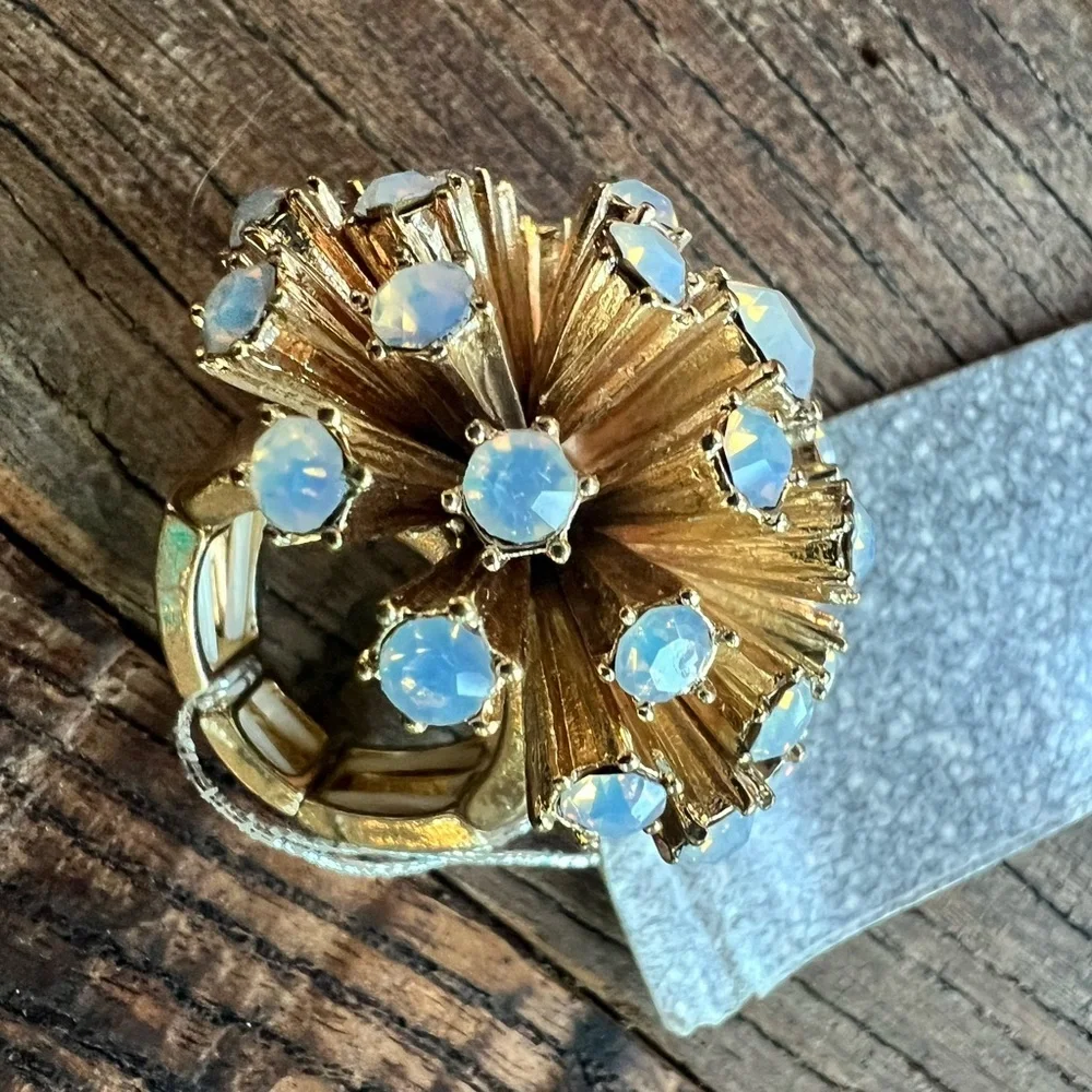 Gold Starburst Ring with Blue Stones and stretchy band costume statement